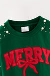 Dark green Merry & a bow applique top. TPG60700 SOL