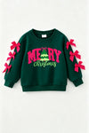 Green and Merry Christmas application top with fuchsia bows on sleeves. TPG60718 MON