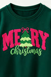 Green and Merry Christmas application top with fuchsia bows on sleeves. TPG60718 MON
