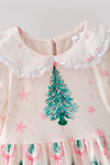 Snowflake, Christmas tree printed girls dress. DRG65200 MON
