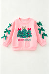 Lt. Pink Merry & Bright Christmas printed sweater. TPG60717 SOL