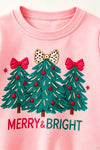 Lt. Pink Merry & Bright Christmas printed sweater. TPG60717 SOL