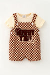 Ivory & brown checkered jumpsuit with applique and t-shirt included. . RPB60670 AMY