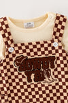 Ivory & brown checkered jumpsuit with applique and t-shirt included. . RPB60670 AMY