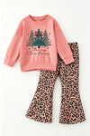 Blush girls long sleeve top with tan bottoms. "Merry Christmas" OFG63019 Mon