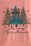 Blush girls long sleeve top with tan bottoms. "Merry Christmas" OFG63019 Mon