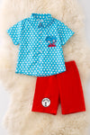 Thing 1 & 2 polka dot button up shirt and red shorts. OFB40278 AMY