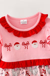 Pink & red ruffle trim santa printed tunic and red bottoms. OFG63023 SOL