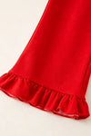 Pink & red ruffle trim santa printed tunic and red bottoms. OFG63023 SOL