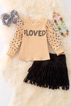 Loved cream long sleeve top & black fringe skirt. OFG50039 NAY