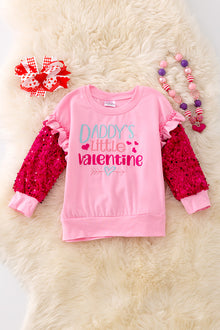  "Daddy's Little Valentine" Pink sweatshirt with sequins sleeves. TPG50013 SOL