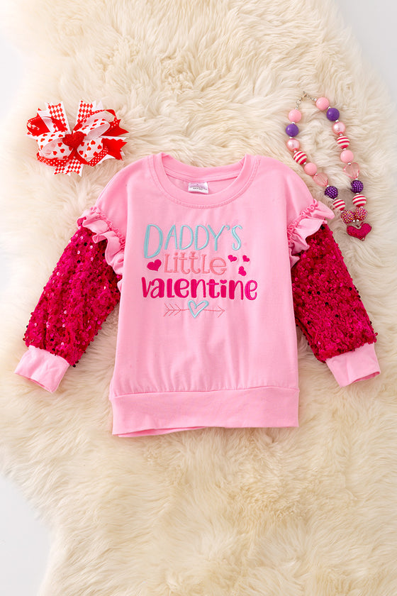 "Daddy's Little Valentine" Pink sweatshirt with sequins sleeves. TPG50013 SOL