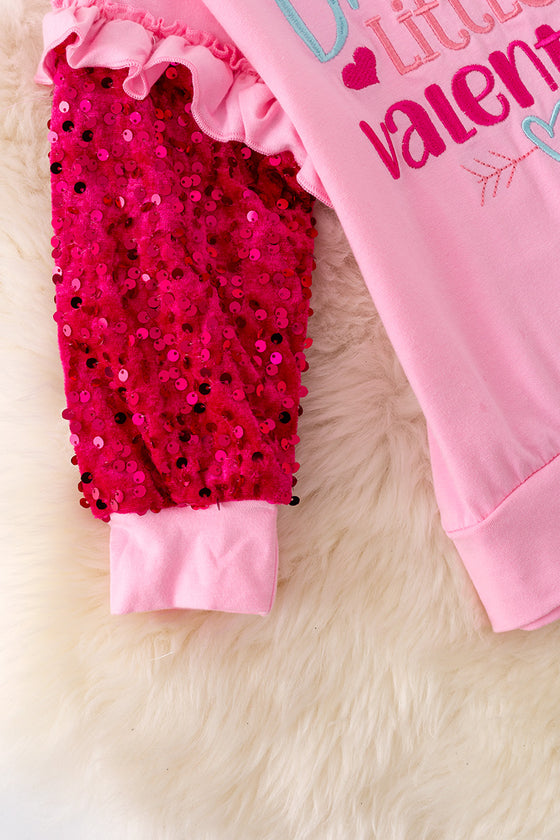 "Daddy's Little Valentine" Pink sweatshirt with sequins sleeves. TPG50013 SOL