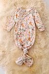 🎍Bamboo Creamy floral tone baby gown with ruffle trim. PJG50044