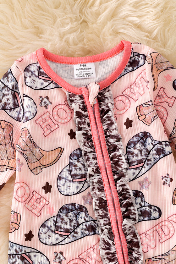 Howdy" girls printed baby onesie with footie. (Western)  RPG60003 Jean