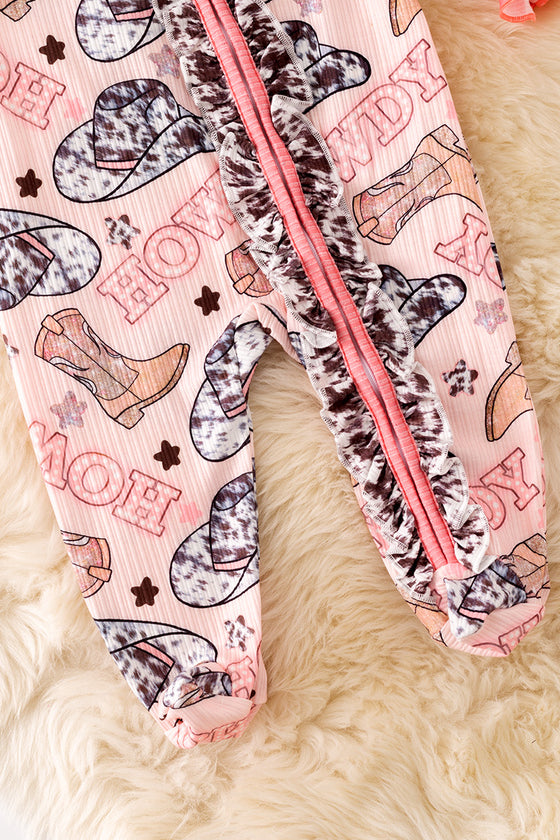 Howdy" girls printed baby onesie with footie. (Western)  RPG60003 Jean
