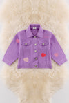 Purple Embroidered heart denim jacket with shimmery stones. TPG50009 AMY