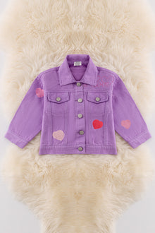  Purple Embroidered heart denim jacket with shimmery stones. TPG50009 AMY