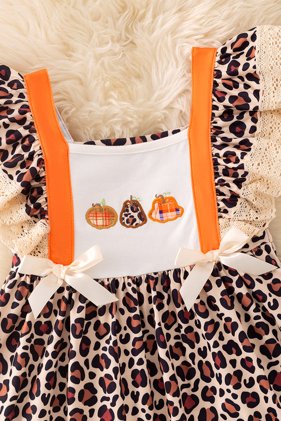 Animal printed girls dress with ivory embroidery. DRG51916 SOL