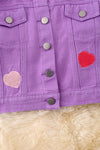 Purple Embroidered heart denim jacket with shimmery stones. TPG50009 AMY