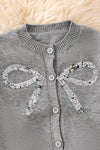 Gray sequins bow cardigan. TPG51047 JEAN