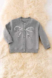  Gray sequins bow cardigan. TPG51047 JEAN
