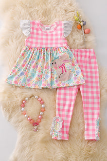  Easter bunny applique tunic & gingham leggings. OFG50193 AMY