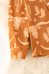 Brown longhorn cow printed boys button up shirt. (WESTERN TPB50688 JEAN