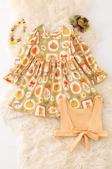  Multi printed pumpkin dress with vest. OFG51759 SOL