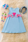 Heart on blue dress with side bows. DRG50071 AMY