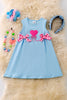 🌸Heart on blue dress with side bows. DRG50071 JEAN