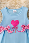 Heart on blue dress with side bows. DRG50071 AMY