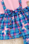 Plaid Cat in the ha* printed tunic simulating extender & bell bottoms. OFG50221 NAY