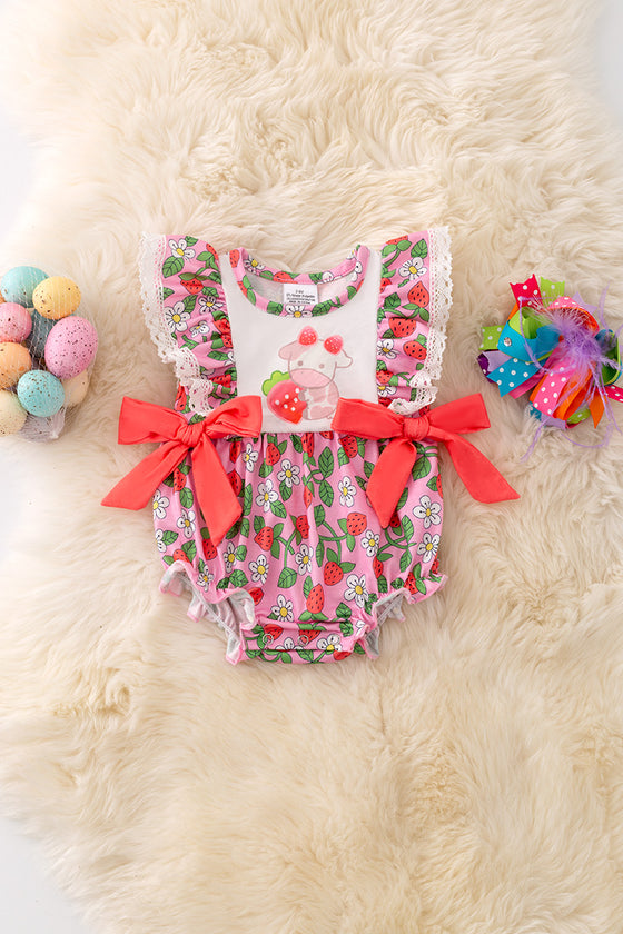 Strawberry printed girls baby romper with snaps. RPG50153 NAY