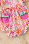 🎍Bamboo made Fuchsia & orange floral printed baby romper with side pockets. RPG50148 SOL