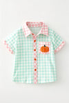 Mint and pink gingham button up boys shirt. TPB60617 SOL