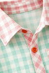 Mint and pink gingham button up boys shirt. TPB60617 SOL