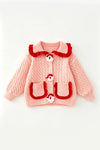 Pink Santa cable knit sweater with red trim & front pockets. TPG60739 AMY