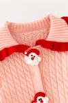 Pink Santa cable knit sweater with red trim & front pockets. TPG60739 AMY