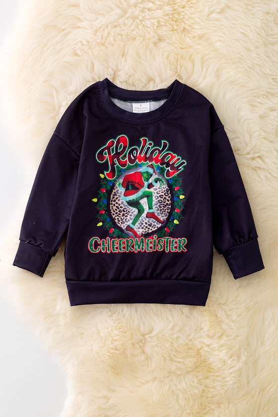 TPG40268 JEANN: Black Cheermeister graphic sweater.