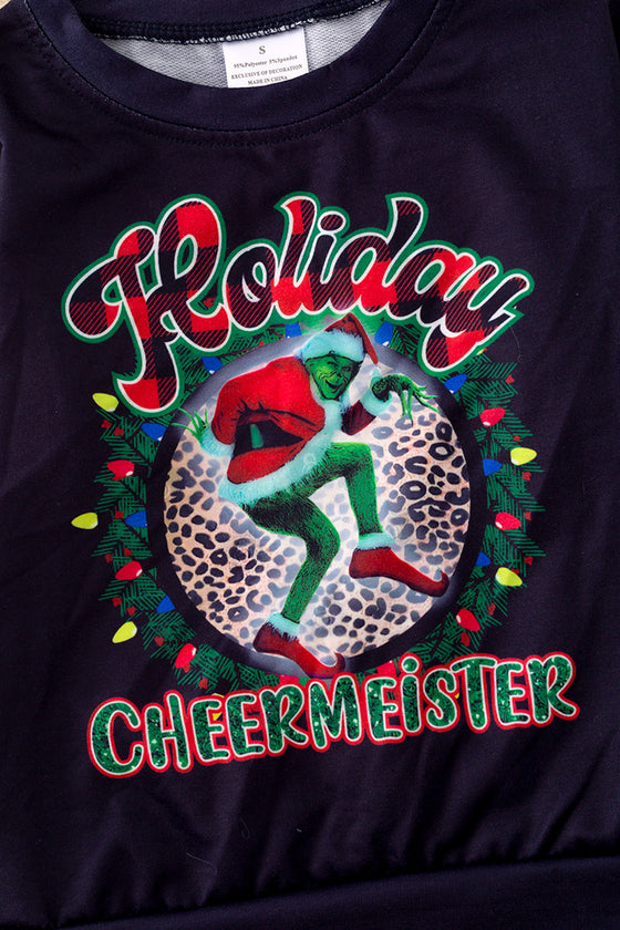 TPG40268 JEANN: Black Cheermeister graphic sweater.