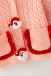 Pink Santa cable knit sweater with red trim & front pockets. TPG60739 AMY
