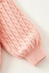 Pink Santa cable knit sweater with red trim & front pockets. TPG60739 AMY