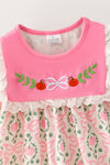 Pink pumpkin printed girls fall dress with embroidered detail. DRG64532 AMY