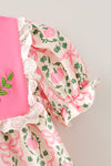 Pink pumpkin printed girls fall dress with embroidered detail. DRG64532 AMY