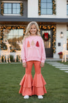 Pink "Merry Christmas printer sweatshirt with clipped pearls on sleeves. TPG60701 AMY