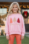 Pink "Merry Christmas printer sweatshirt with clipped pearls on sleeves. TPG60701 AMY