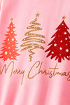 Pink "Merry Christmas printer sweatshirt with clipped pearls on sleeves. TPG60701 AMY