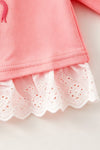 Coral Christmas tree embroidered baby tunic and bloomers. RPG65139 SOL