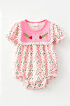 Pink pumpkin printed baby romper with embroidered detail. RPG64338 SOL